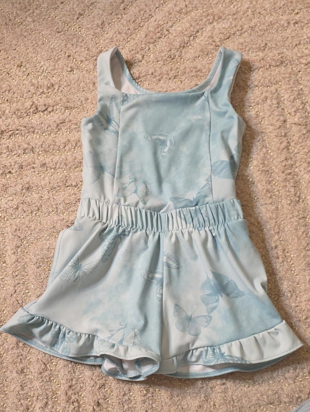 Light Blue Butterfly Ruffle Shorts Romper for Girls